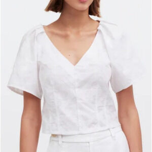 Madewell Darted V Neck Short Sleeve 100% Cotton Trendy Top US Women's 0 New